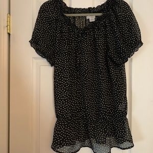 Black blouse with white polka dots
